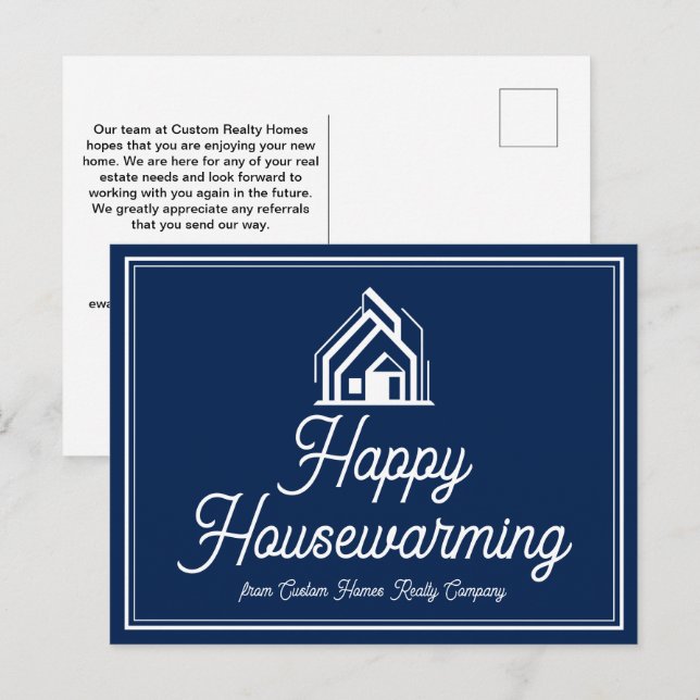 Cartão Postal Chic Navy Blue Real Estate Company Custom Realtor (Frente/Verso)