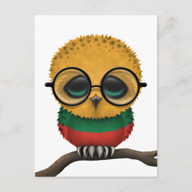 Cartão Postal Chic Nerdy Lituano Baby Owl Personalizável (Frente)