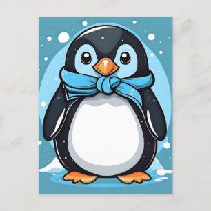 Cartão Postal Chic Penguin Icy Blue