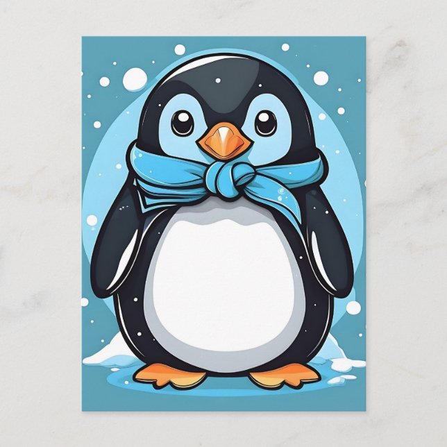 Cartão Postal Chic Penguin Icy Blue (Frente)