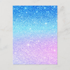 Cartão Postal Chic Purple Ombre Blue Glitter Modern