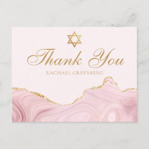 Cartão Postal Chic Rosa Ouro Personalizado Bat Mitzvah Agradecim