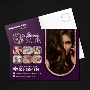 Cartão Postal Chic Rose Gold Salão de Beleza Cabelo Unha Maquiag