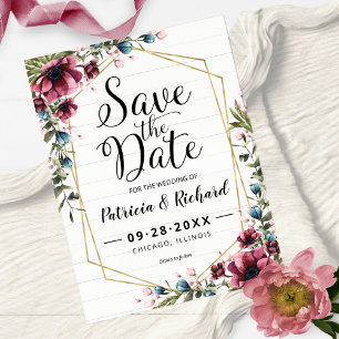 Cartão Postal Chic Rústico Burgundy Floral Casamento Save The Da