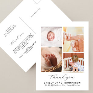 Cartão Postal Chic Script 4 Colagem de Fotos Chá de Bebê Obrigad