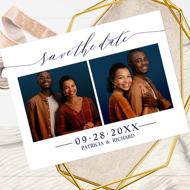 Cartão Postal Chic Script Casamento Salvar A Data 2 Colagem de F (Criador carregado)