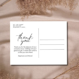 Cartão Postal Chic Script Foto Casamento Obrigado