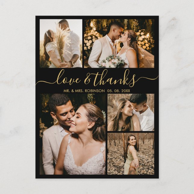 Cartão Postal Chic Script Love and Obrigados Weding Obrigado (Frente)