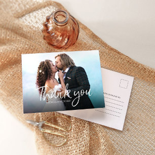 Cartão Postal Chic Script Simples Elegante Casamento Obrigado Fo