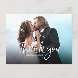 Cartão Postal Chic Script Simples Elegante Casamento Obrigado Fo