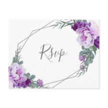 Chic Silver Purple Floral Eucalyptus Weding RSVP