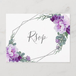 Cartão Postal Chic Silver Purple Floral Eucalyptus Weding RSVP
