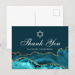 Cartão Postal Chic Teal Ouro Personalizado Bat Mitzvah Agradecim