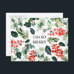Cartão Postal Chic Watercolor Berries e Greenery Oh Tão Feliz<br><div class="desc">Chic Watercolor Berries e Greenery,  então cartão de Feliz de Natal.</div>