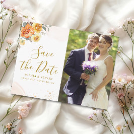 Cartão Postal Chic wedding with orange floral with Photo