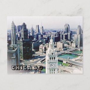 CARTÃO POSTAL CHICAGO 1954 SKYLINE OCIDENTE DA FOTO TRIBUNE TOWE