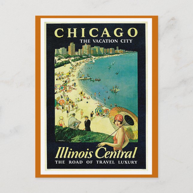Cartão Postal "Chicago - A Cidade de Férias" Antigo (Frente)