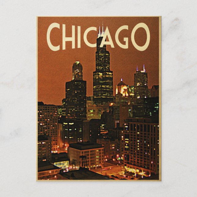 Cartão Postal Chicago À Noite (Frente)