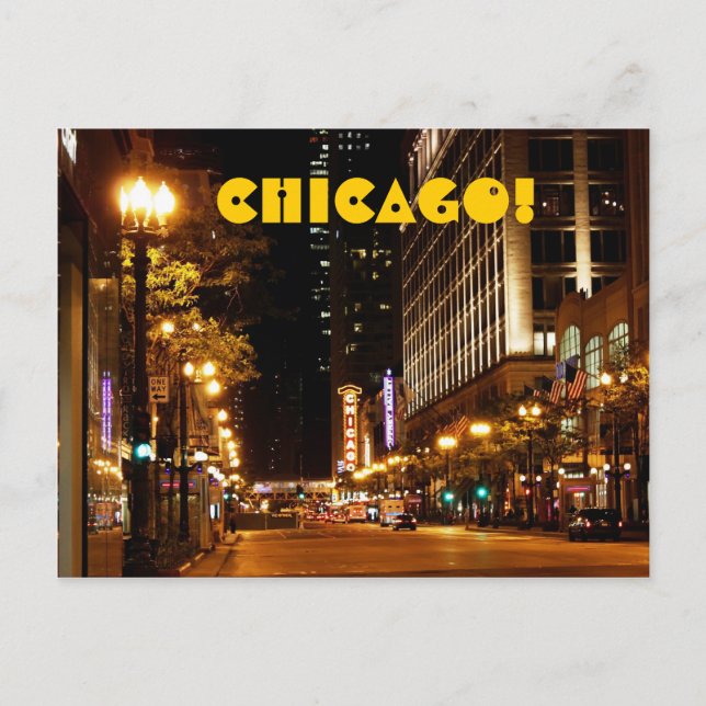 Cartão Postal chicago à noite (Frente)