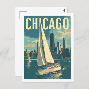 Cartão Postal Chicago America Vintage Familiar Viagem Place