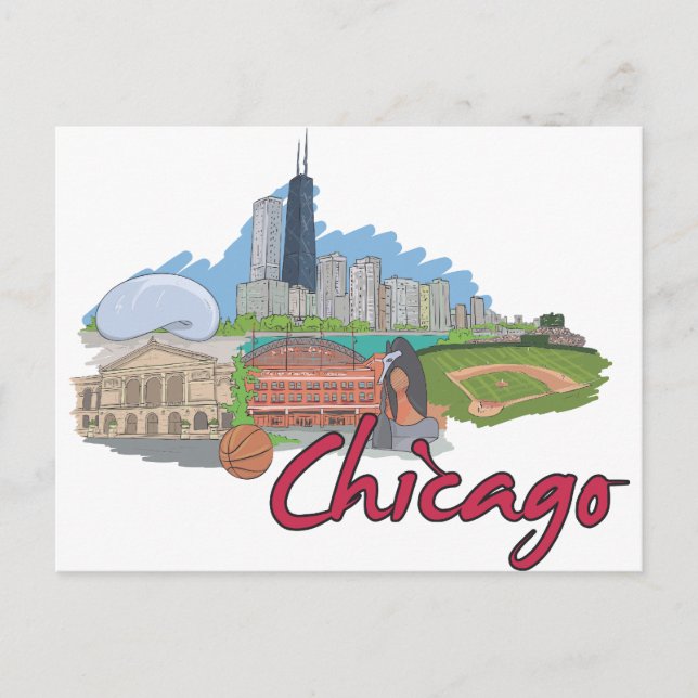 Cartão Postal Chicago Cartoon Skyline (Frente)