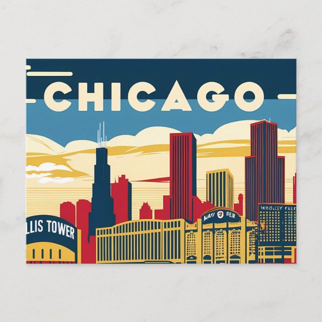 Cartão Postal Chicago Charm: Um Retrospectivo Vislumbre da Cidad (Frente)