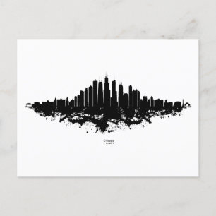 Cartão Postal Chicago City Skyline Watercolor Black and White