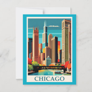 Cartão Postal Chicago Colorida Cityscape
