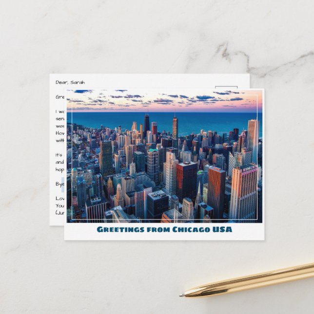 Cartão Postal Chicago com o Lago Michigan (Frente/Verso In Situ)