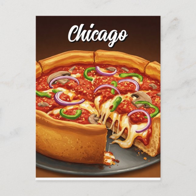 Cartão Postal Chicago Deep Dish Pizza (Frente)
