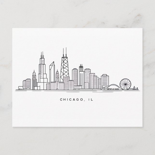 Cartão Postal Chicago IL Cityscape Illustration (Frente)