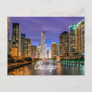 Cartão Postal Chicago, Illinois City, à noite