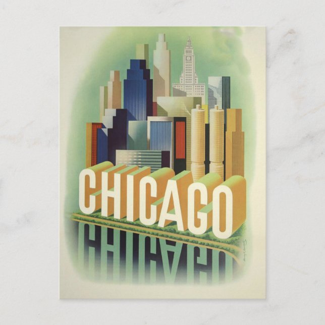 Cartão Postal Chicago Illinois Retro Viagens vintage (Frente)