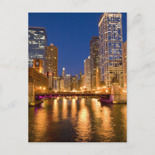 Cartão Postal Chicago, Illinois, Skyline e Chicago River em