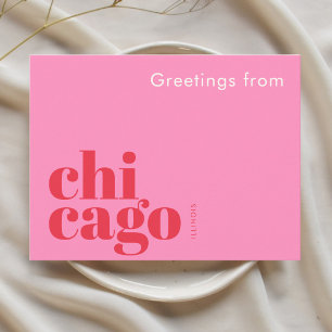 Cartão Postal Chicago Illinois tipográfico rosa