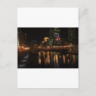 Cartão Postal Chicago Illinois Vindy City Night Building Destiny