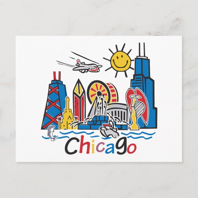 Cartão Postal Chicago Kids Skyline (Frente)