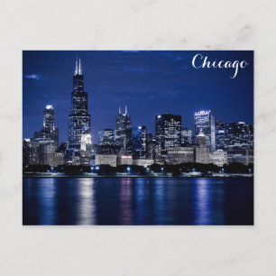 Cartão Postal Chicago Lake Michigan Coast Skyline at Night Photo