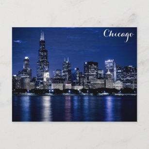 Cartão Postal Chicago Lake Michigan Coast Skyline at Night Photo