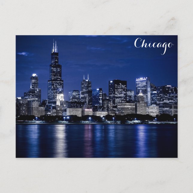 Cartão Postal Chicago Lake Michigan Coast Skyline at Night Photo (Frente)