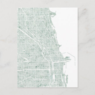 Cartão Postal Chicago mapa de aquarela azul de seaglass