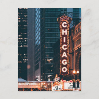 Cartão Postal Chicago - Símbolo Neon Illinois à noite