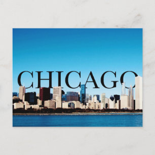 Cartão Postal Chicago Skyline com CHICAGO no céu
