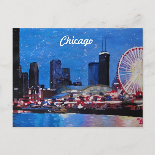 Cartão Postal Chicago Skyline com Ferris Wheel (Frente)