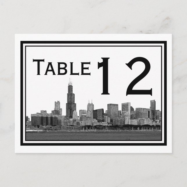 Cartão Postal Chicago Skyline Etch Frame Table Number (Frente)