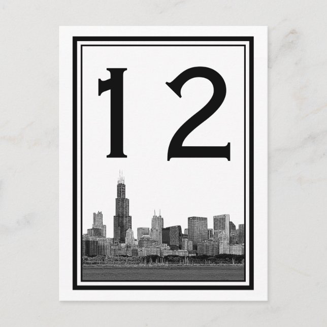 Cartão Postal Chicago Skyline Etch Frame Table Number (Frente)