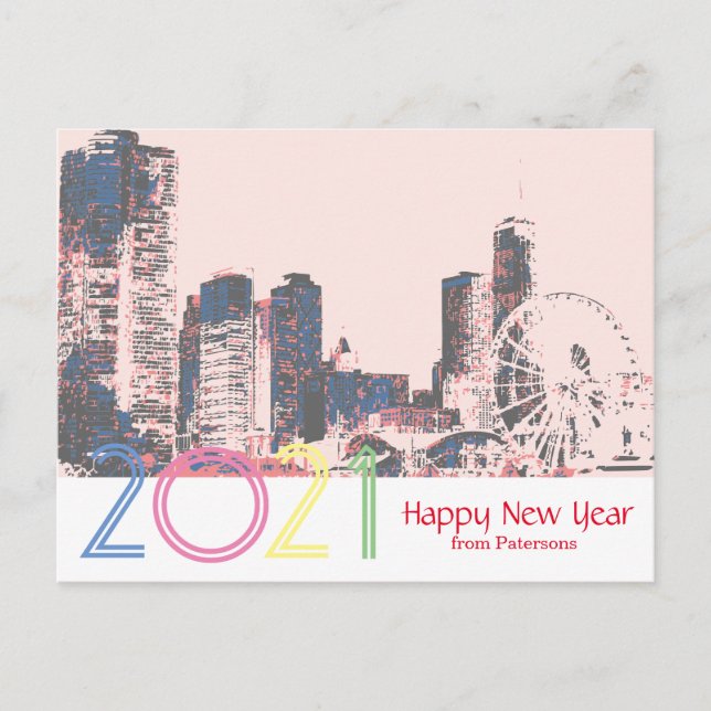 Cartão Postal Chicago Skyline Happy New 2021 (Frente)
