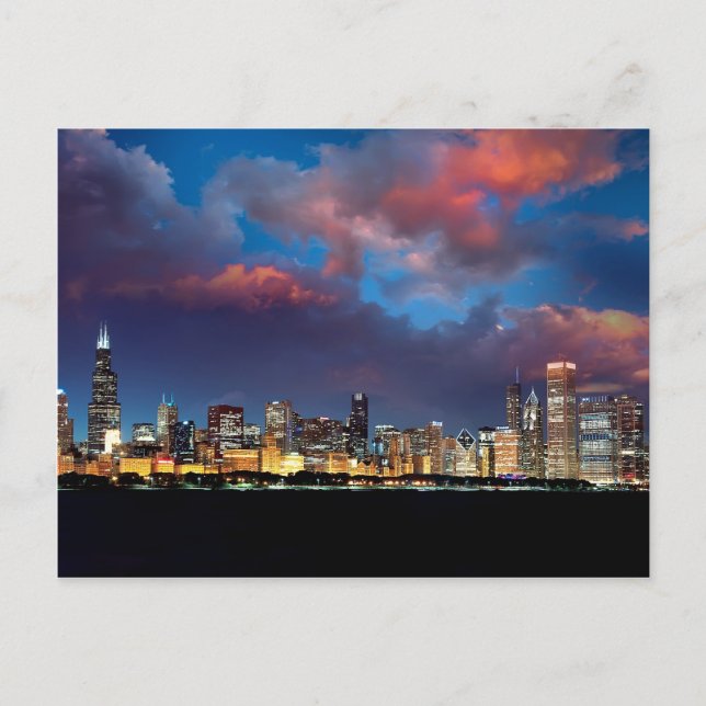 Cartão Postal Chicago Skyline Sunset (Frente)