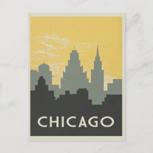 Cartão Postal Chicago Skyline Vintage Estilo