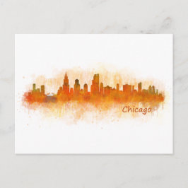Cartão Postal chicago skyline watercolor cityscape v03